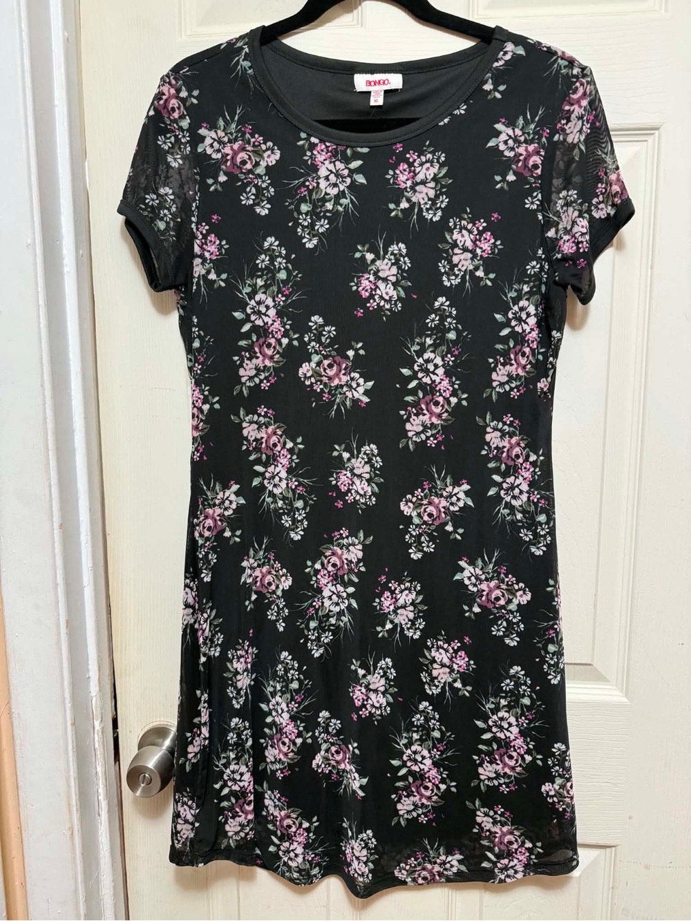 BONGO (junior size)Black Floral Midi Dress with Pink and White Blooms